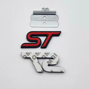 Black&Red ST Front Grille Emblem + Rear Badge 3D Metal Sticker Sport Turbo Decal - Picture 1 of 7