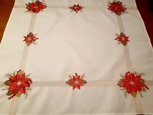 Mantel Poliéster NAVIDAD 85*85cm Cuadrado Dorado Bordado Blanco "Rojo Poinsettia" - Imagen 1 de 3