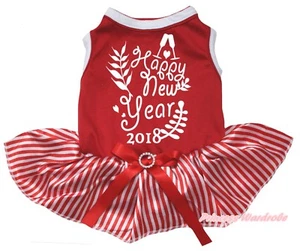 Happy New Year 2018 Red Cotton Top White Red Striped Tutu Pet Dog Puppy Dress - Picture 1 of 1