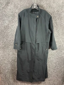 Vintage Fleet Street Trench Coat Women's 16 Black 100% Polyester Button Front - Picture 1 of 18