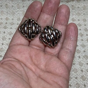 Vintage Ohrstecker silberfarben Korbgeflecht - Bild 1 von 4