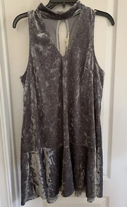 By Together Velvet High Neck V Cut Out Sleeveless Mini Dress Gray/Glitter Medium - Picture 1 of 8
