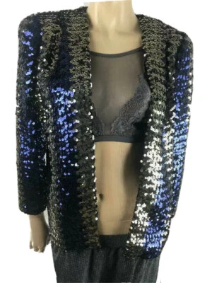 Chaqueta discoteca JoEd Sophisticates vintage años 70 para mujer talla S lentejuelas azul y dorado Foto 1 de 4