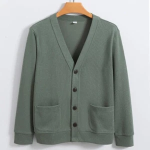 Strickjacke Herren V-Ausschnitt Sweatshirt Herren Grün Cardigan Jacke für Männer - Bild 1 von 5