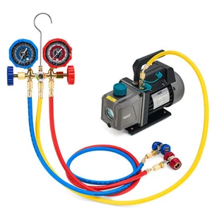 OMT Vacuum Pump and Gauge Set for R134a R502 R22 R12 Automotive AC 3.5cfm 1/4HP - Picture 1 of 8