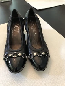 $350 Womens AGL black leather cap toe pumps 38 1/2 - Picture 1 of 12