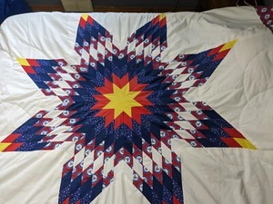 Vintage rot weiß & blau Dreieck Quilt marineblau Handarbeit exquisite Nähte Queen - Bild 1 von 22