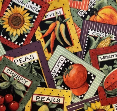 PAQUETES DE SEMILLAS Susan Winget tela de edredón fuera de stock frutas verduras jardinería algodón Foto 1 de 4