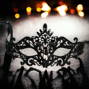 Men's Masquerade Mask, Black Crystal Mask, Gothic Halloween Mask, Party Mask - Picture 1 of 7