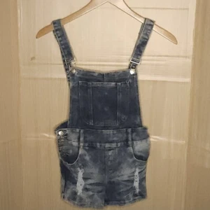 Thrill Girls Acid Wash Distressed Shorts Overalls 14 - Picture 1 of 8