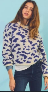 Maglione Madre Denim "The Crop" Lana di Alpaca Blu e Bianco Tg Large - Foto 1 di 12