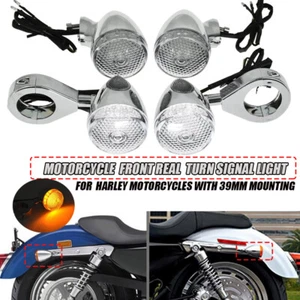 4x 39mm Motorcycle Front & Back LED Turn Signal Light Fork Clamp Chrome - Picture 1 of 11