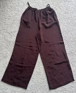ESKANDAR 100% Silk Jersey wide leg trouser Chocolate Brown SIZE 1 (UK 14/16) - Picture 1 of 5