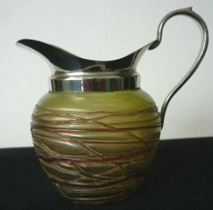 Art Nouveau Bohemian Pallme - Konig Green Iridescent Red Veined Glass Jug - Picture 1 of 7