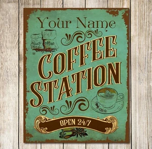 Personalised Coffee Station Indoor/Outdoor Classic Sign Decor Metal Plaque - Picture 1 of 4
