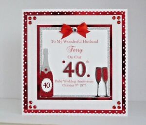 Personalised Ruby 40th Wedding Anniversary Card Wife/Husband/Mum & Dad Large 8x8
