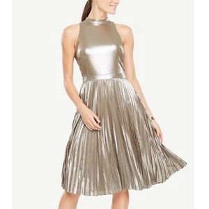 Ann Taylor Damen Petite Größe 6P Metallic-Schimmer Chiffon Plissee Kleid EUC - Bild 1 von 9