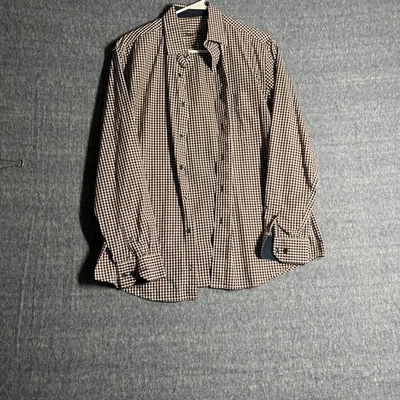 Camisa masculina Tasso Elba média com botões vermelha preta Gingham 100% algodão - Imagem 1 de 4