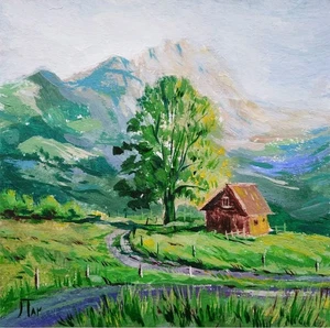 6x6 Inch PRINT of Painting Landscape Mountains by JTar - Picture 1 of 1