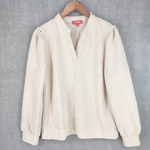THML Sweatshirt Damen Large Creme Jacquard Geometrisches Muster Schlitz am Ausschnitt WCT2216-CR - Bild 1 von 21