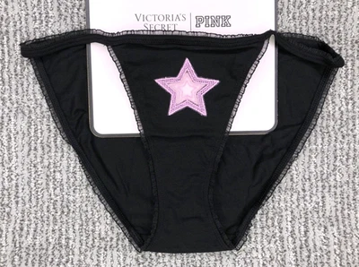 Sexy Bikini Victoria's Secret ROSA NUEVO CON ETIQUETAS XL Negro Tanga Estrella Volantes Foto 1 de 4