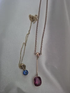 9 ct yellow Gold Chains including Beautiful Neckalce With Pink Stone Pendant - Picture 1 of 13