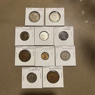 MEXICO - LOT OF 10 1886-1974 50,20,10,5 Centavos Coins (2 Silver) - Image 1 of 4