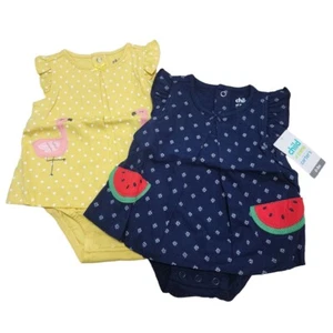 Carter's Child of Mine 2 Pack Girl Bodysuit Dress 0-3 & 3-6 Months - Picture 1 of 10