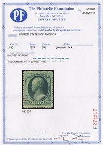 US Sc# 190 *UNUSED NG H* { VF - XF 30c HAMILTON WITH PF CERT } "SCARCE FROM 1879 - Picture 1 of 5