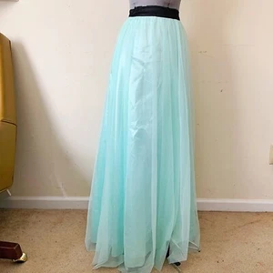 SIZE 3 SMALL | Y2K Mint Green Nylon Tulle Ball Gown Maxi Skirt - Picture 1 of 10