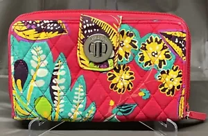 Vera Bradley Georgia Turnlock Geldbörse Rumba Muster umlaufender Reißverschluss rot Blumen gesteppt - Bild 1 von 11