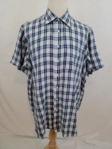 Bullock & Jones Men's 100% Linen Plaid Shirt Blue Gray White Button Up XL EUC - Picture 1 of 10
