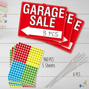 Garage Sale Sign, 3PCS Double Sided Yard Sale Signs with 6 Metal Stakes & 960... - Picture 1 of 12