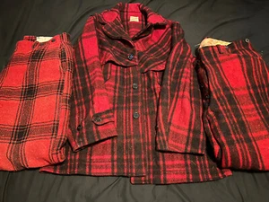 Soo Woolen Mills Red Plaid Hunting Coat and 2 Pair of Pants Large? - Picture 1 of 12