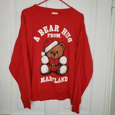 Suéter Feo Navidad Vintage Años 90 Sudadera Maryland Oso de Peluche Adulto L Rojo Foto 1 de 4