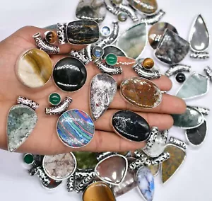 Natürlich Mix Edelstein 925 Silber Handgemacht Vintage Anhänger Versilbert Damen - Bild 1 von 4