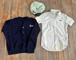 Vtg Wendys Uniform Staff Striped Snapback Hat Newsboy Flat Cap Cosplay Shirt Set - Picture 1 of 15