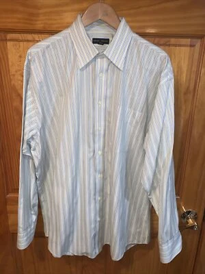 Camisa de Vestir Hart Schaffner Marx Calce Clásico Abotonada Rayas Azul Talla 17 34 Foto 1 de 3