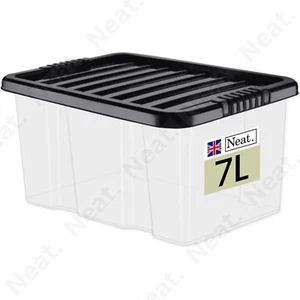 Heavy Duty Plastic Storage Box Clear Base Black Lid Container Home Garage office - Picture 1 of 37