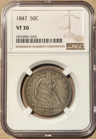 1847-P Seated Liberty Half Dollar NGC Certified.  Free Shipping Cover