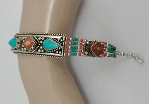 Pulsera asiática de plata esterlina piedra de coral turquesa pulsera para niñas BS12 - Imagen 1 de 2