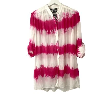 Young Fabulous & Broke Silk Fushia Tie Dye Shirt Dress Sz XS Beachy Coastal - Image 1 of 4