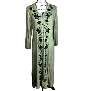 Coldwater Creek Embroidered Button Up Maxi Dress Small Green Black Goth Matrix - Picture 1 of 18