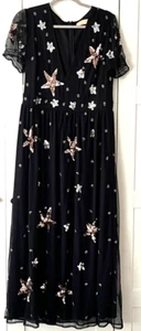 Stunning black maxi with silver/gold sequin - Petite size 16 - Gothic / Wedding - Picture 1 of 9