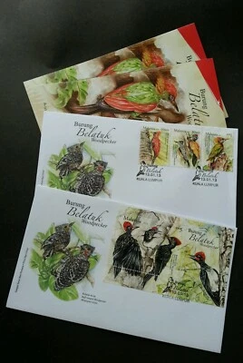 Woodpecker Malaysia 2013 Bird Wildlife Forest (FDC pair) *embossed *unusual - Image 1 of 4