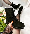 LADIES WOMENS CHELSEA LACE UP ANKLE BOOTS ZIPED MID BLOCK HEEL WINTER SHOES SIZE