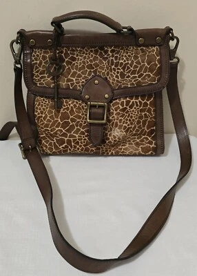 Vintage Fossil Revival Brown Leather GiraffePrint Calf Hair Crossbodyw/HandleBag - Image 1 of 4