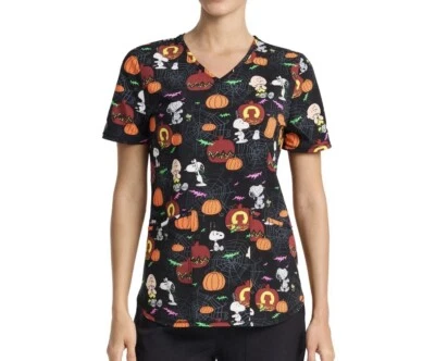 Peanuts Charlie Brown Snoopy Halloween Women’s Scrub V-Neck NWT Size XL - Image 1 of 4