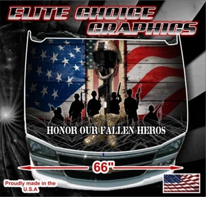 Honor Our Heros Soldier Cross Vinyl Hood Wrap Bonnet Decal Sticker Graphic - Picture 1 of 1