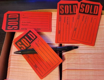 120x60毫米100件红色出售标签带中心开衩商品价格标签 — 第 1/2 张图片